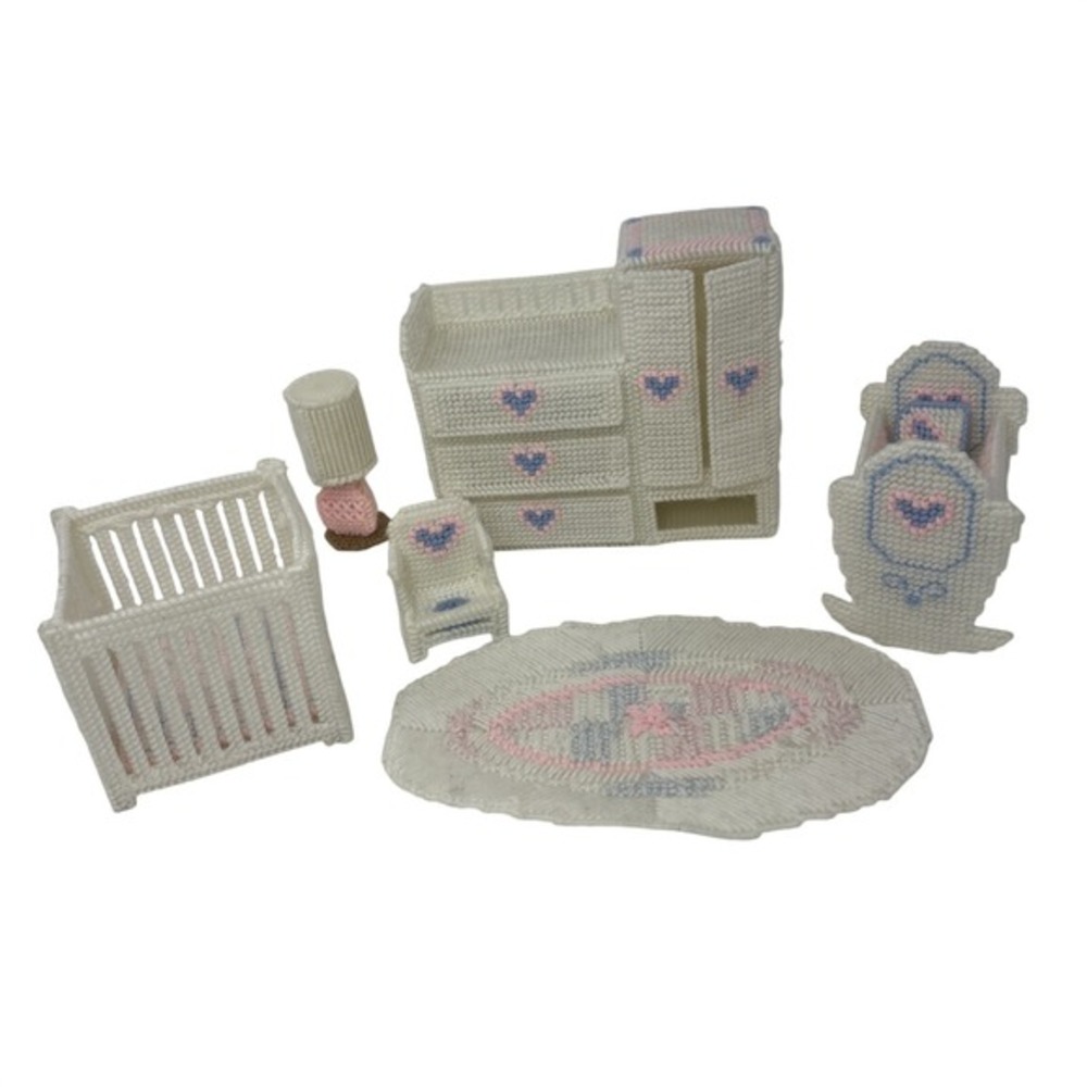 Vintage Handmade mini Knit canvas Dollhouse Nursery‎ Furniture Set Nostolgic